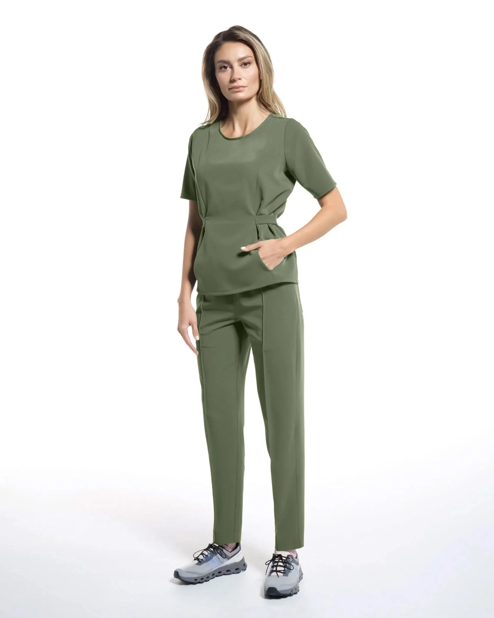 Costum medical CONTOUR Olive - Vedere frontala