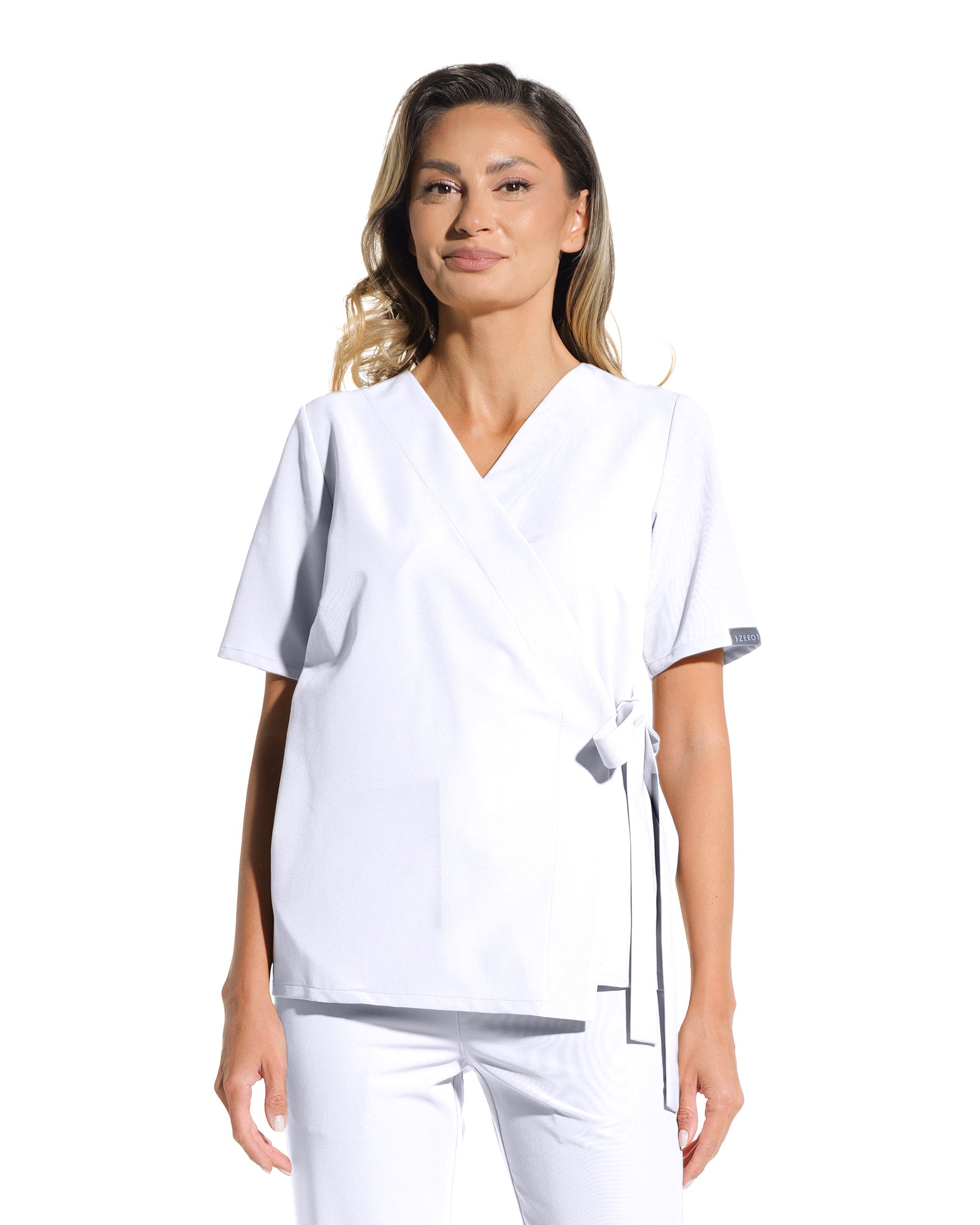 ANAIS White Scrub Top - Close up details