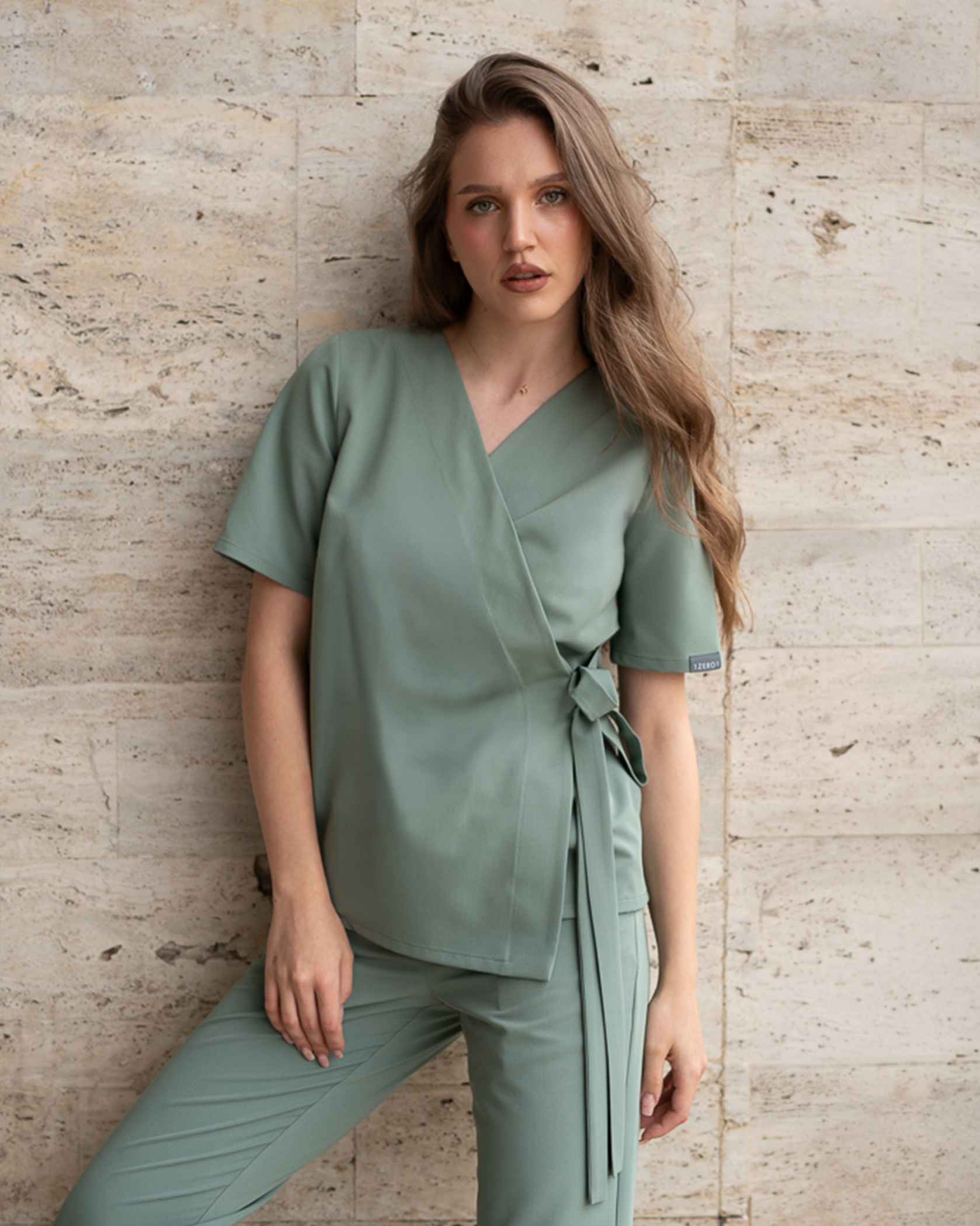 ANAIS Jade Scrub Top - Front view