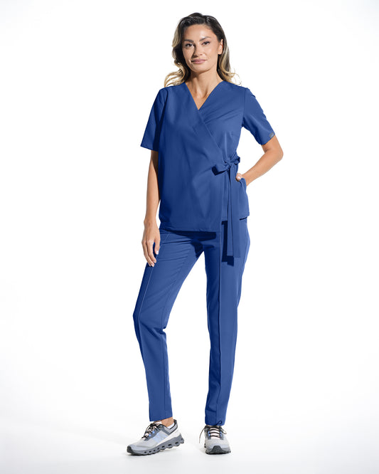 Bluza medicala dama ANAIS royal blue - croi kimono cu cordon lateral