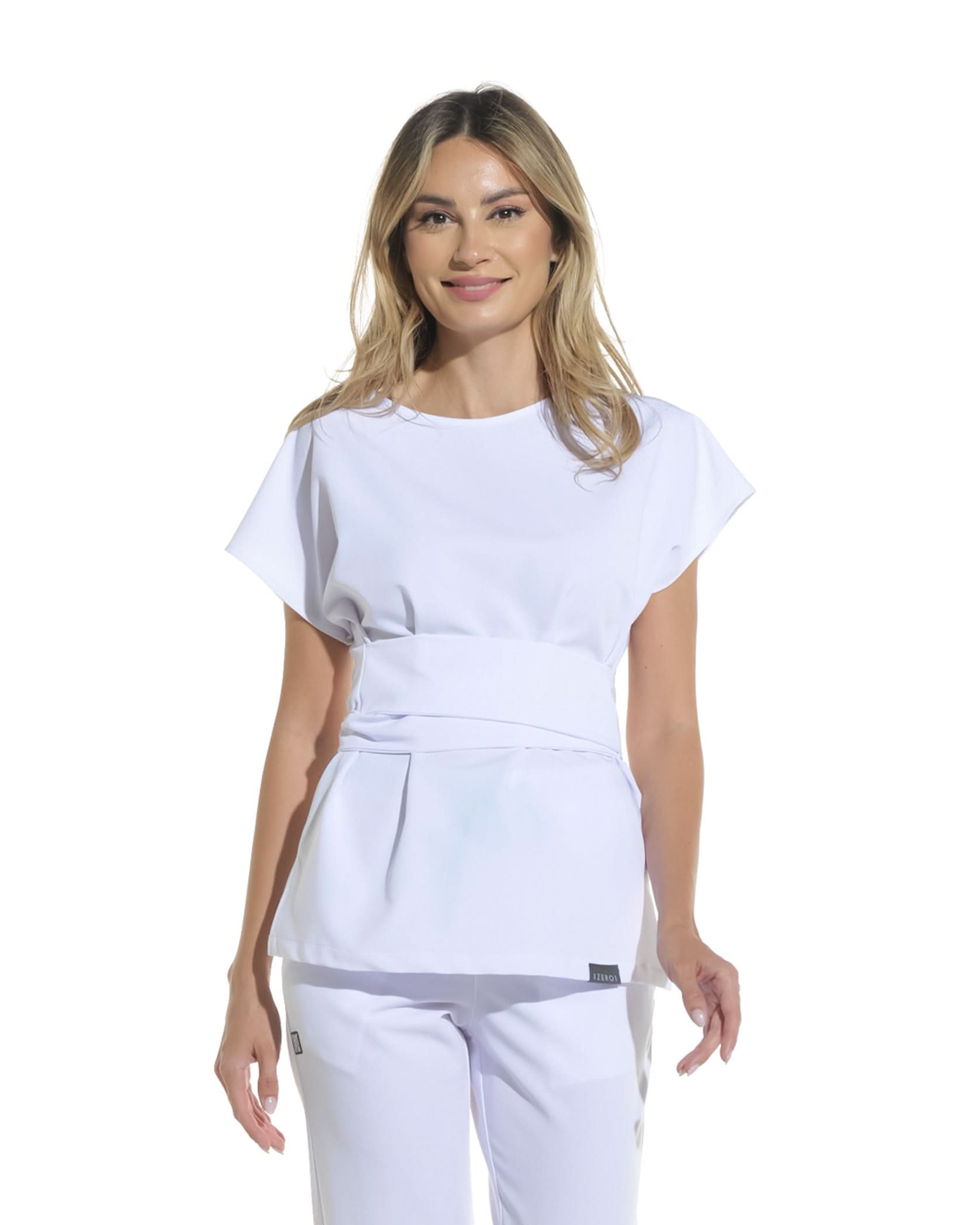 Bluza medicala CELESTE alb - Detalii close up