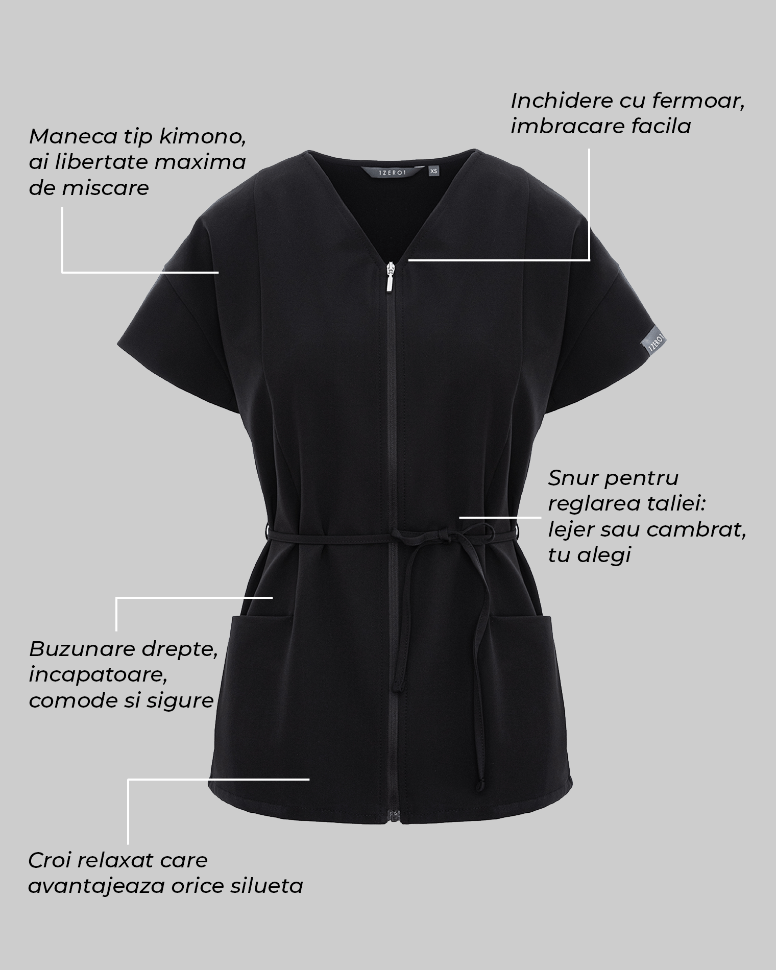 Bluza medicala dama ROSA negru - 1zero1.ro