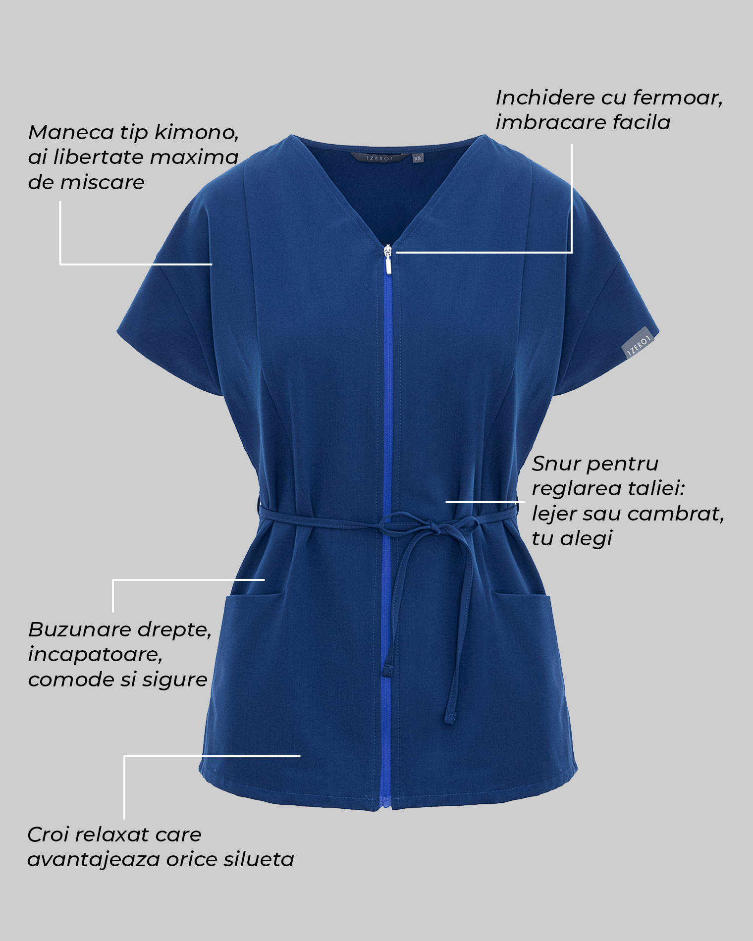 Bluza medicala dama ROSA royal blue - 1zero1.ro