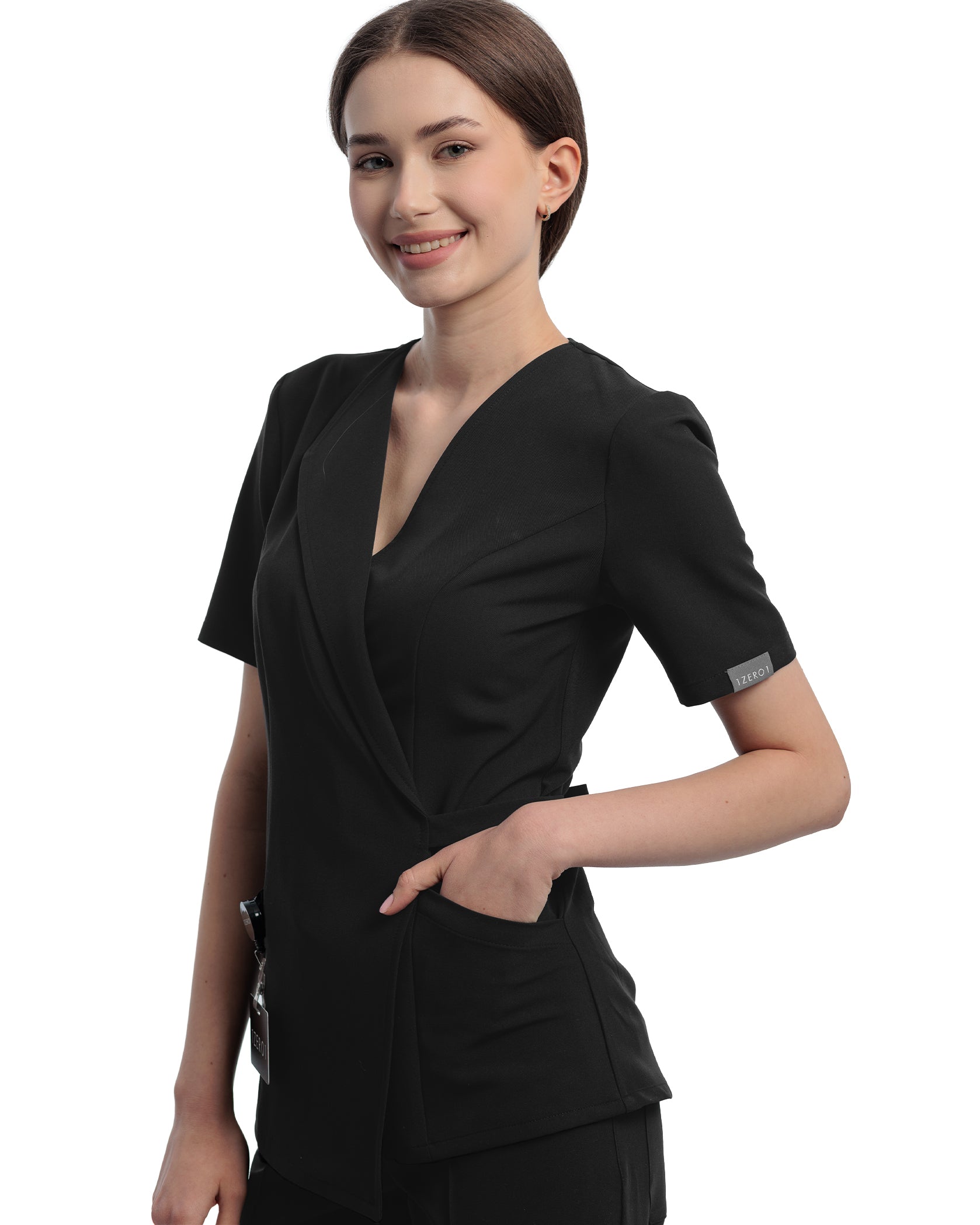 SIENA Black Scrub Top - Close up details