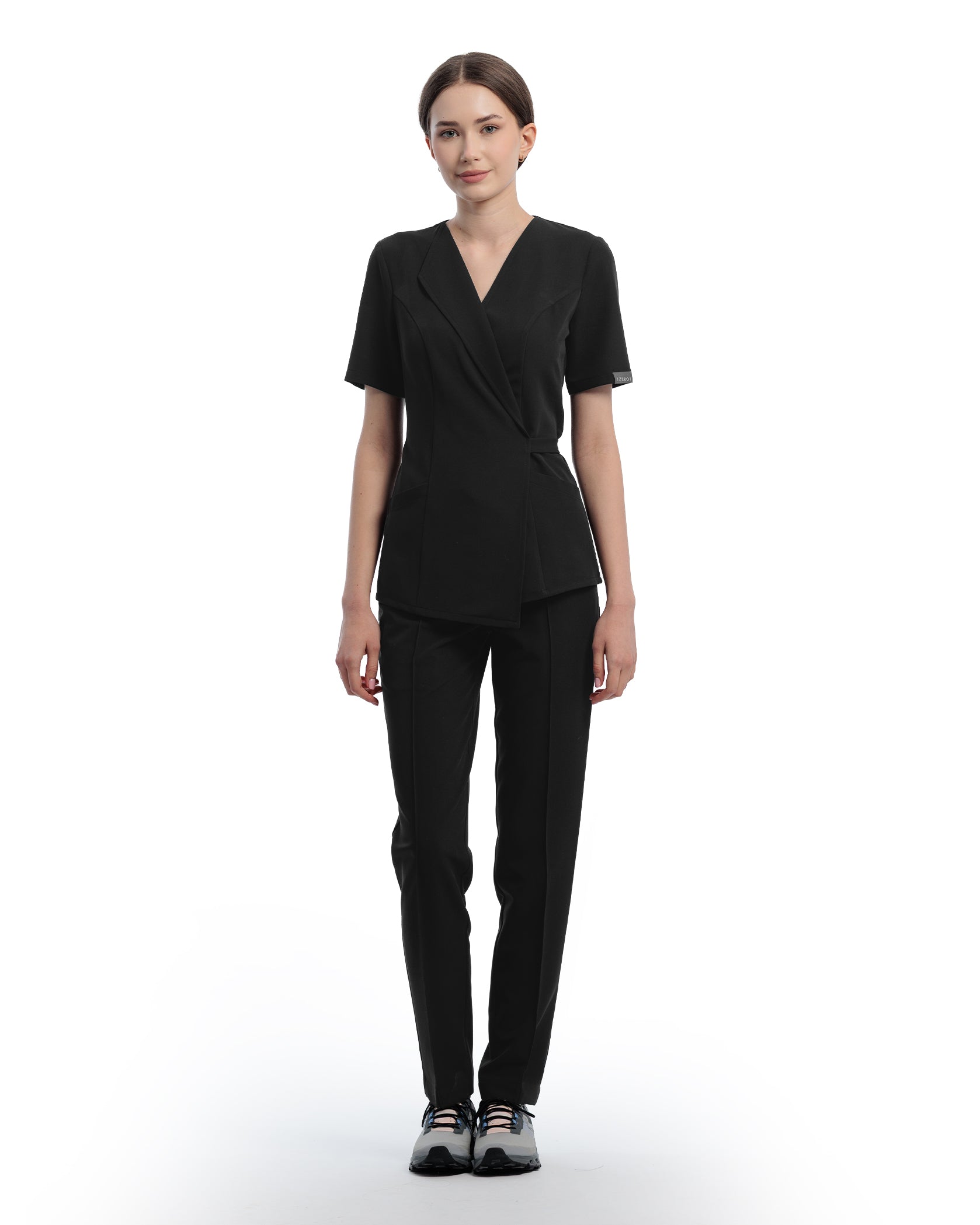 SIENA Black Scrub Top - Front view