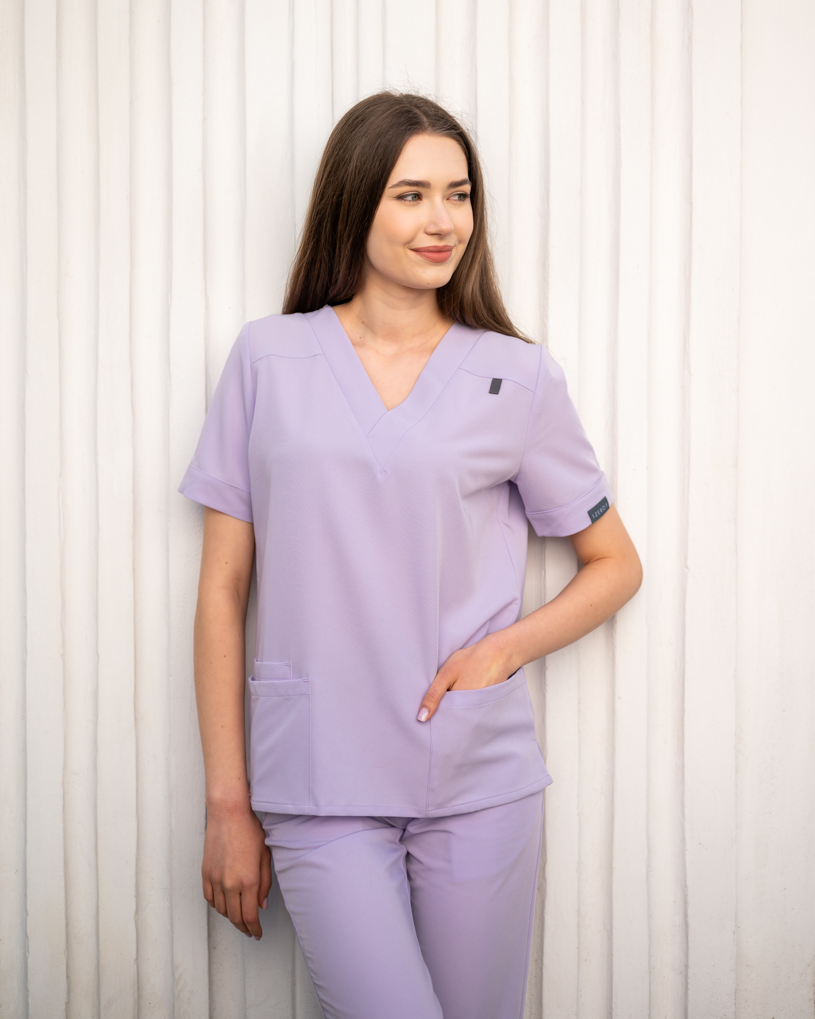 VERSO Lilac Scrub Top - Front view
