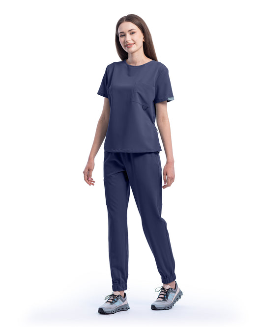 Costum medical Active navy - vedere frontala, set complet bluza si pantaloni jogger