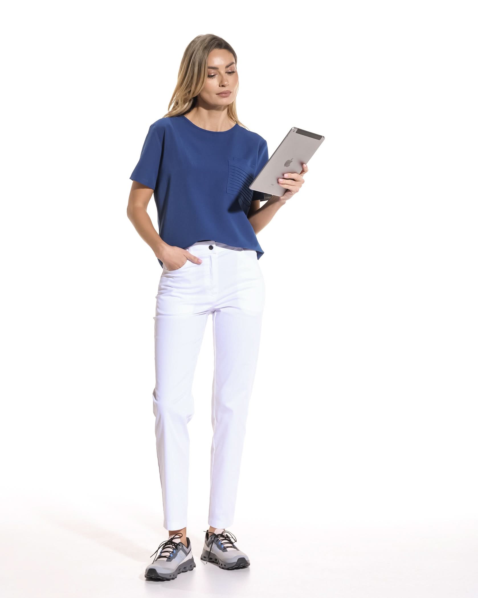 Pantaloni medicali JEANS alb dama - 1zero1.ro