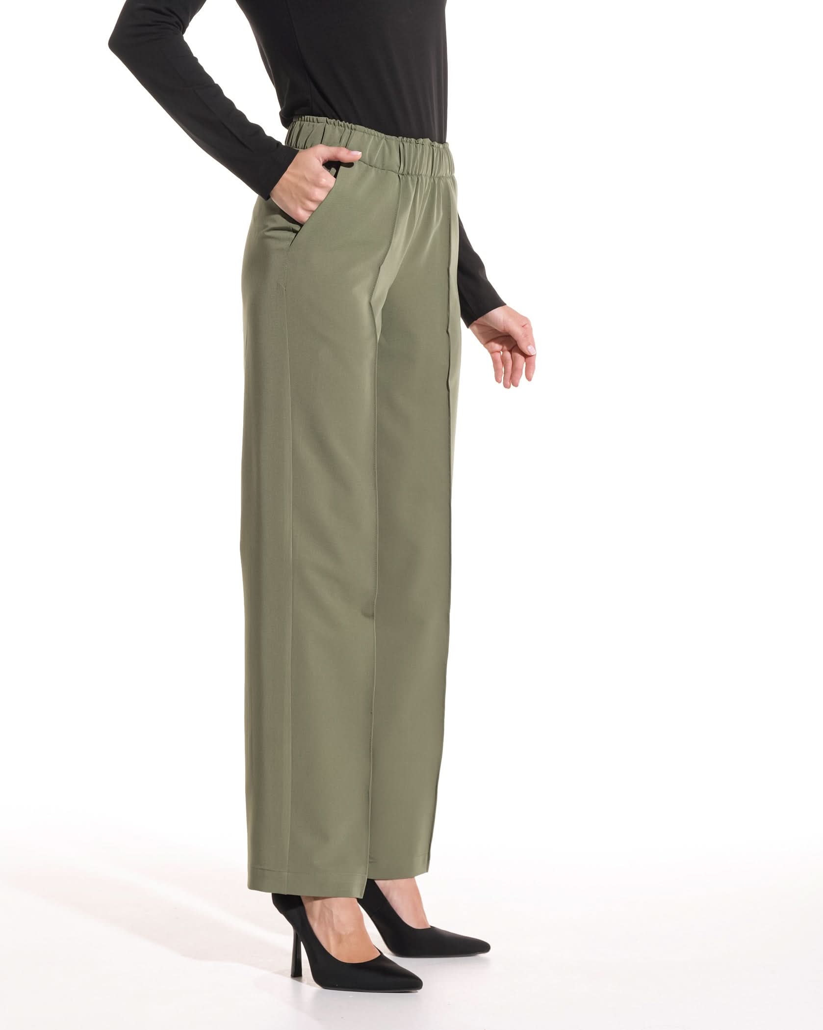 Pantaloni PALAZZO olive - 1zero1.ro