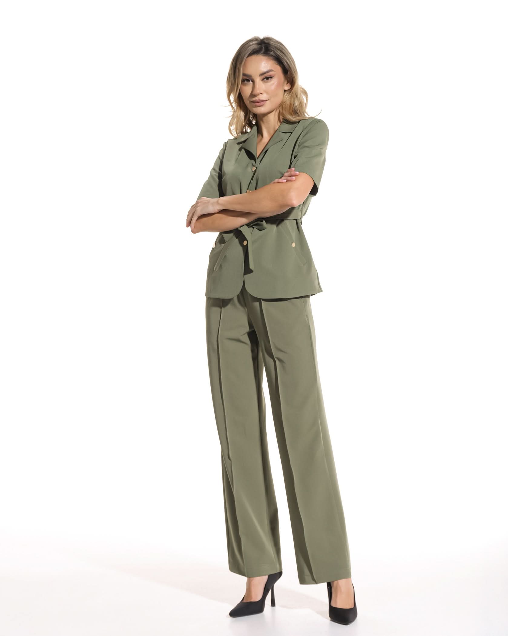 Pantaloni PALAZZO olive - 1zero1.ro