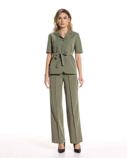 Pantaloni PALAZZO olive - 1zero1.ro