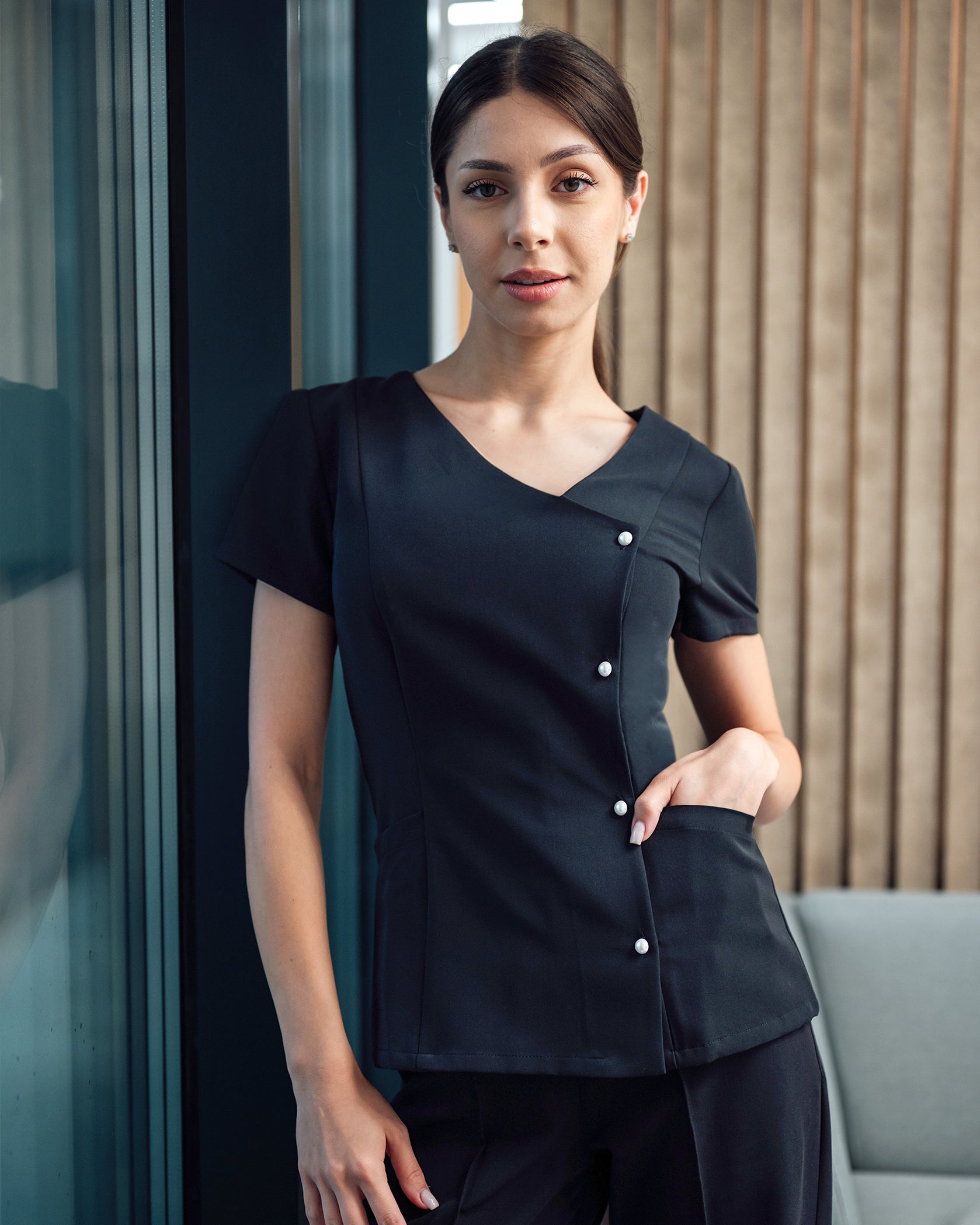 PERLA bluza medicala neagra - Vedere frontala