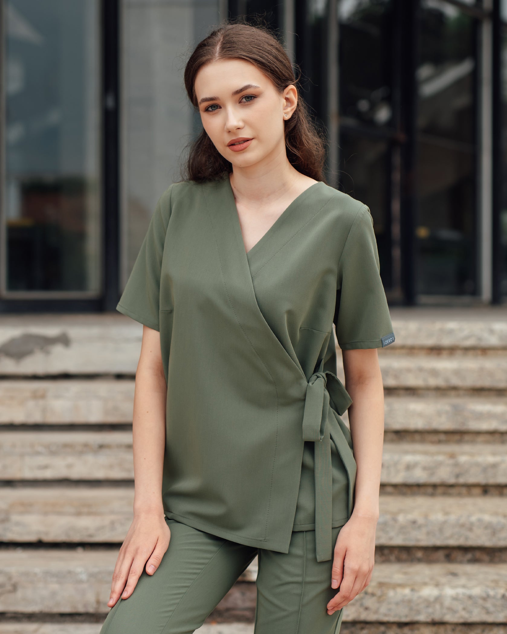 ANAIS bluza medicala olive - Vedere frontala