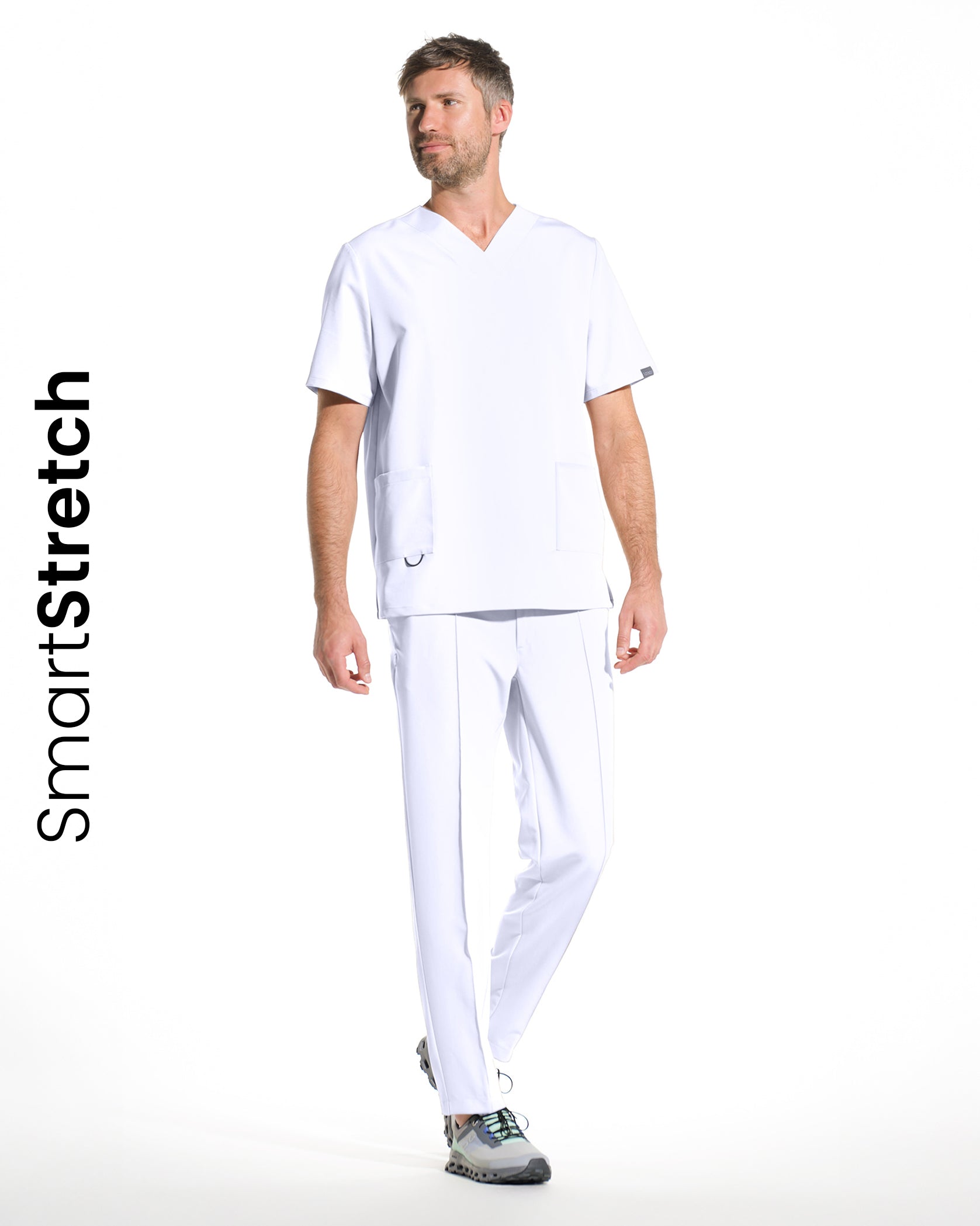 Bluza medicala barbati RAND alb opac - Front view