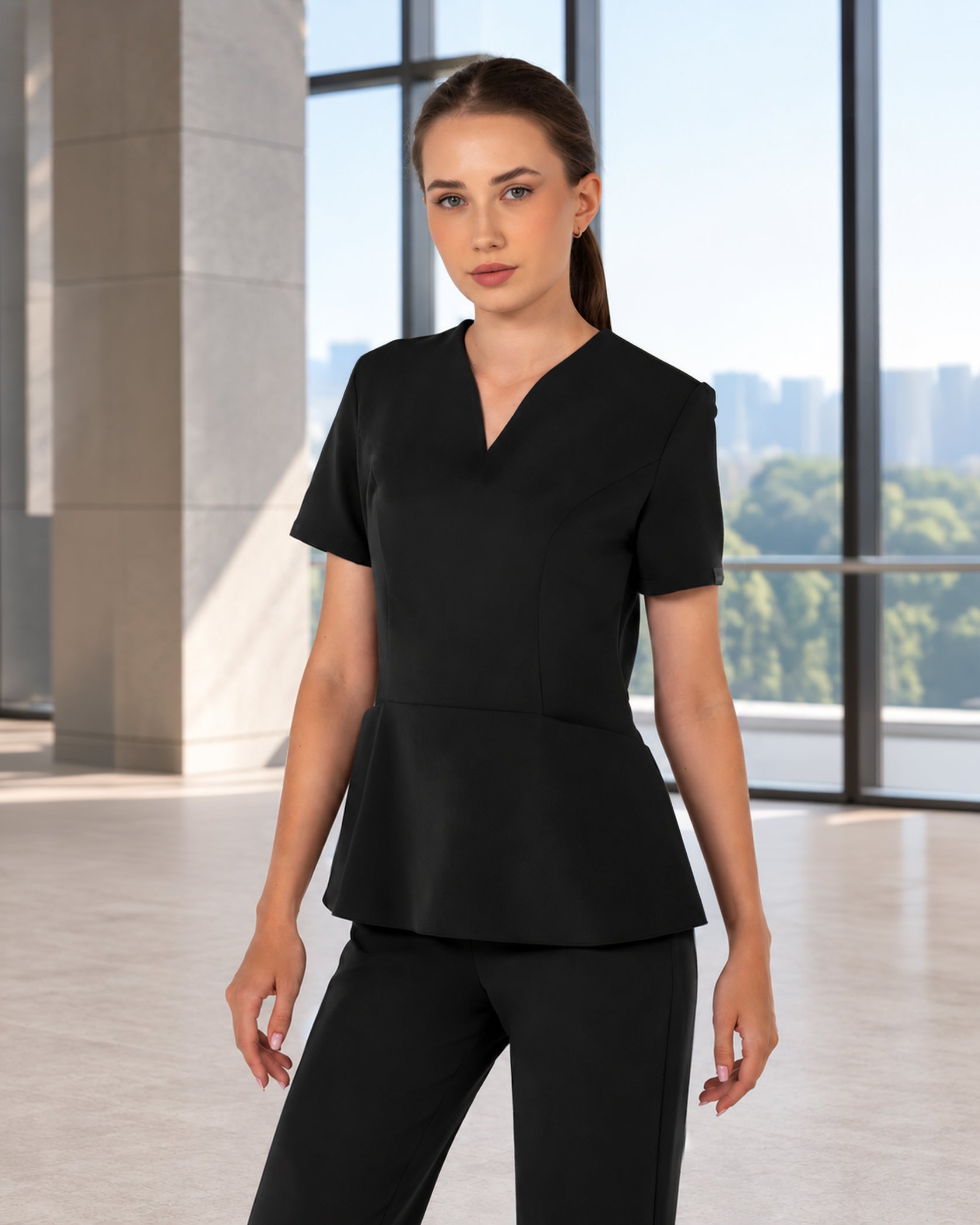 OPAL bluza medicala negru - Vedere frontala