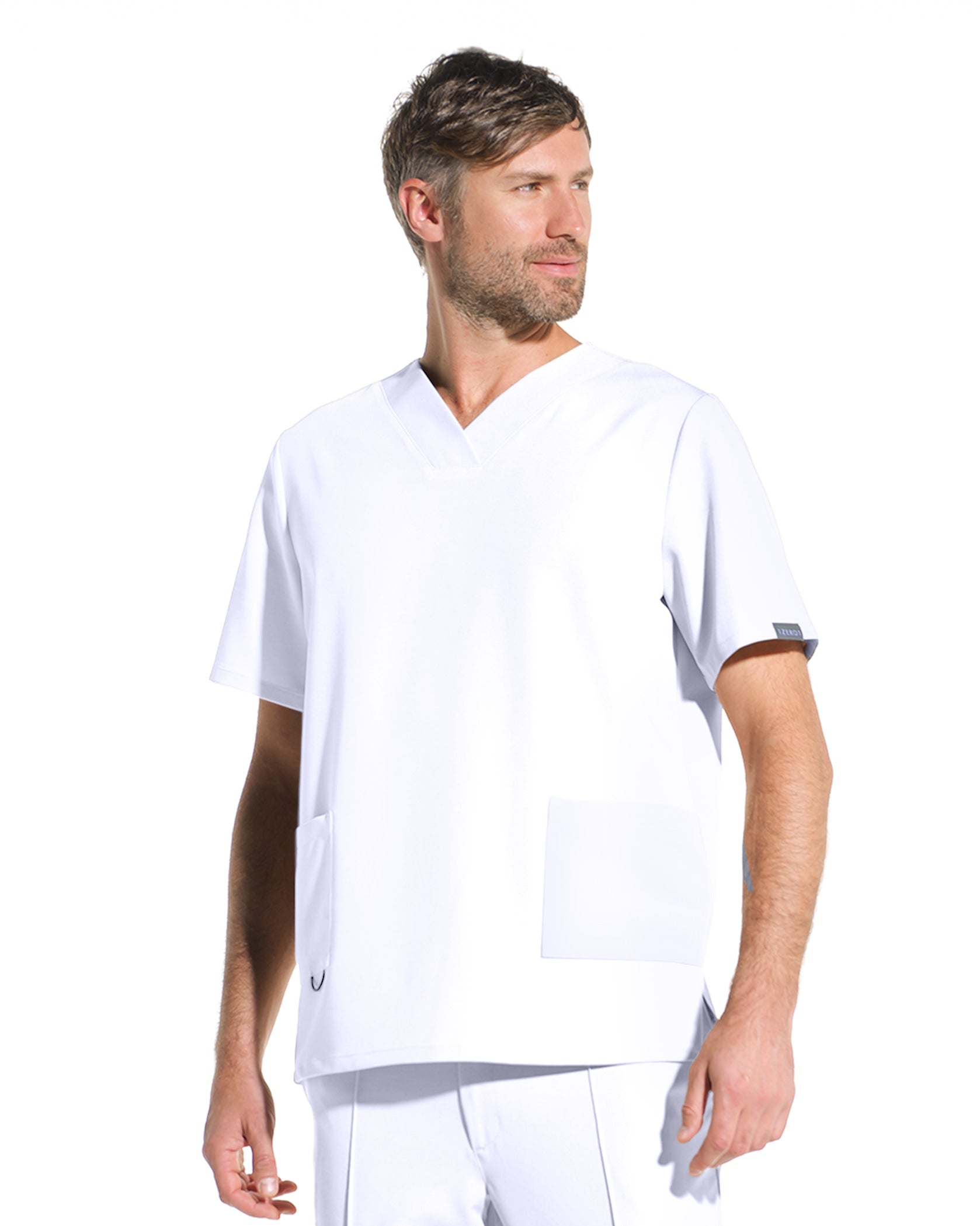 Bluza medicala barbati RAND alb opac - Close up details