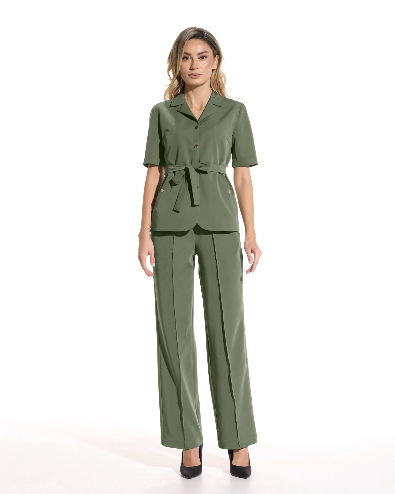PALAZZO Olive Scrub Pants - Front view