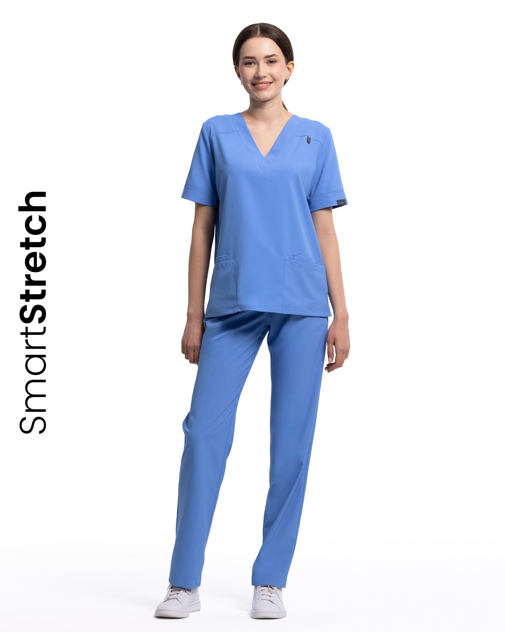 VERSO Sky Blue Scrub Top - Front view