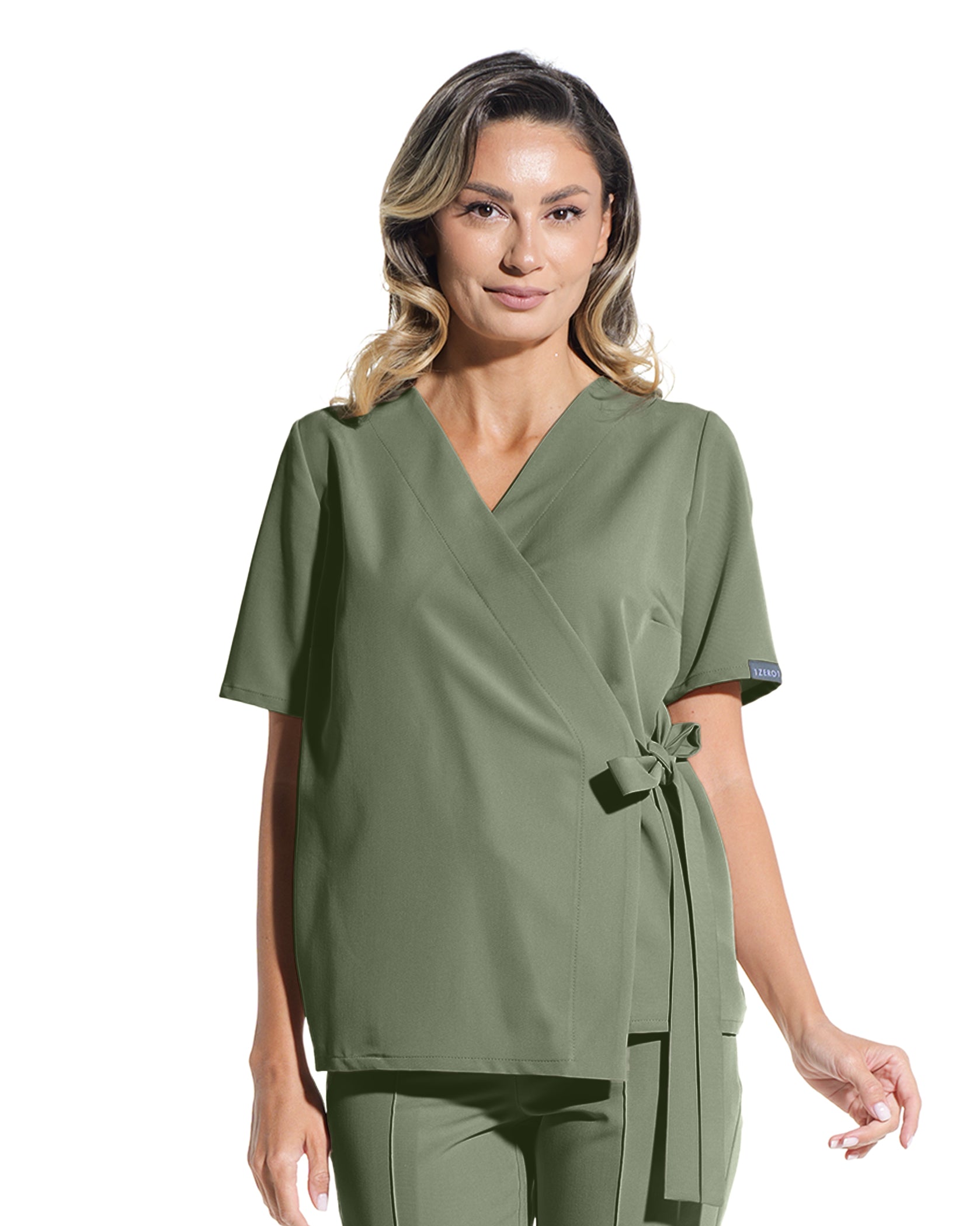 ANAIS Olive Scrub Top - Close up details