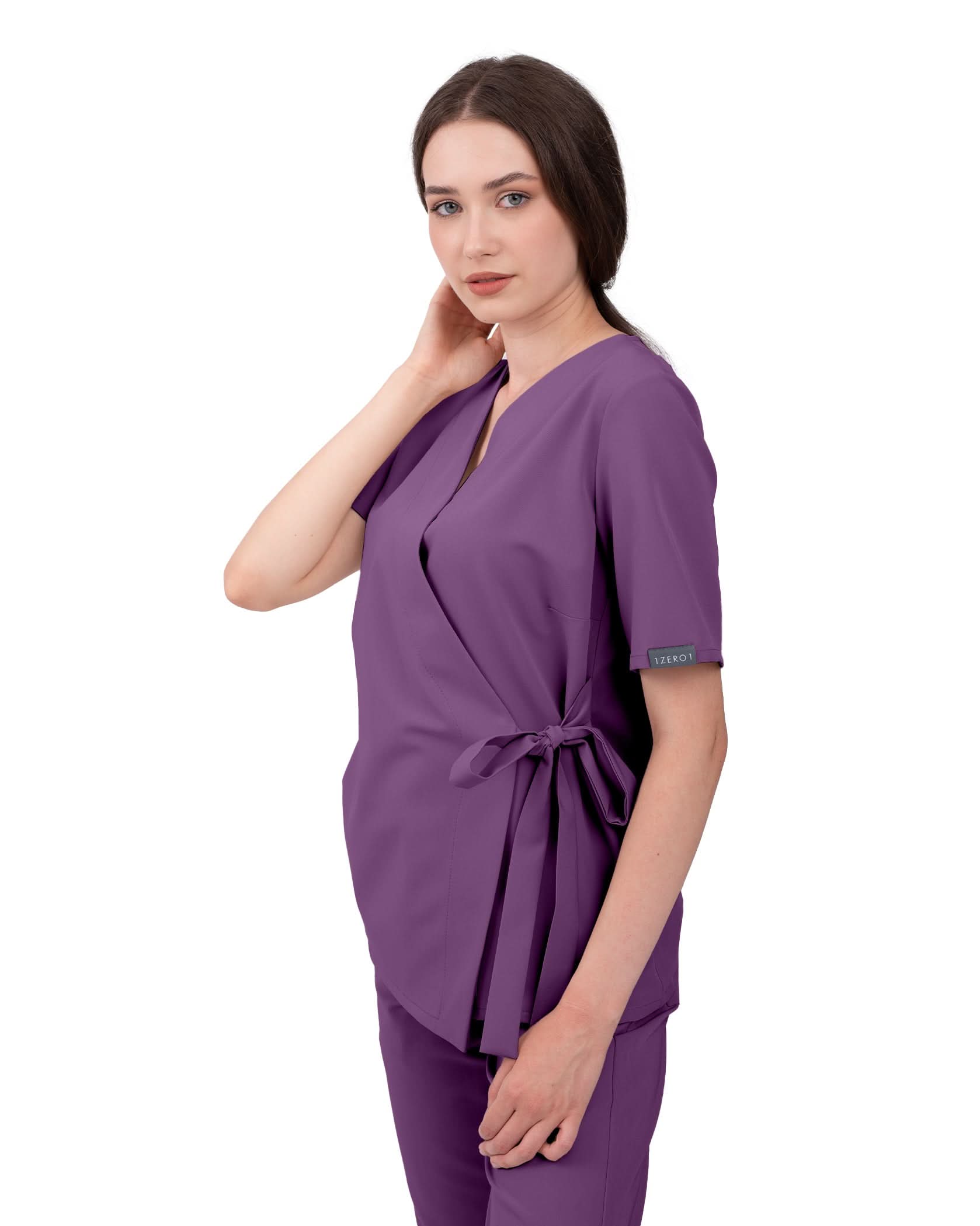 ANAIS Plum Scrub Top - Close up details