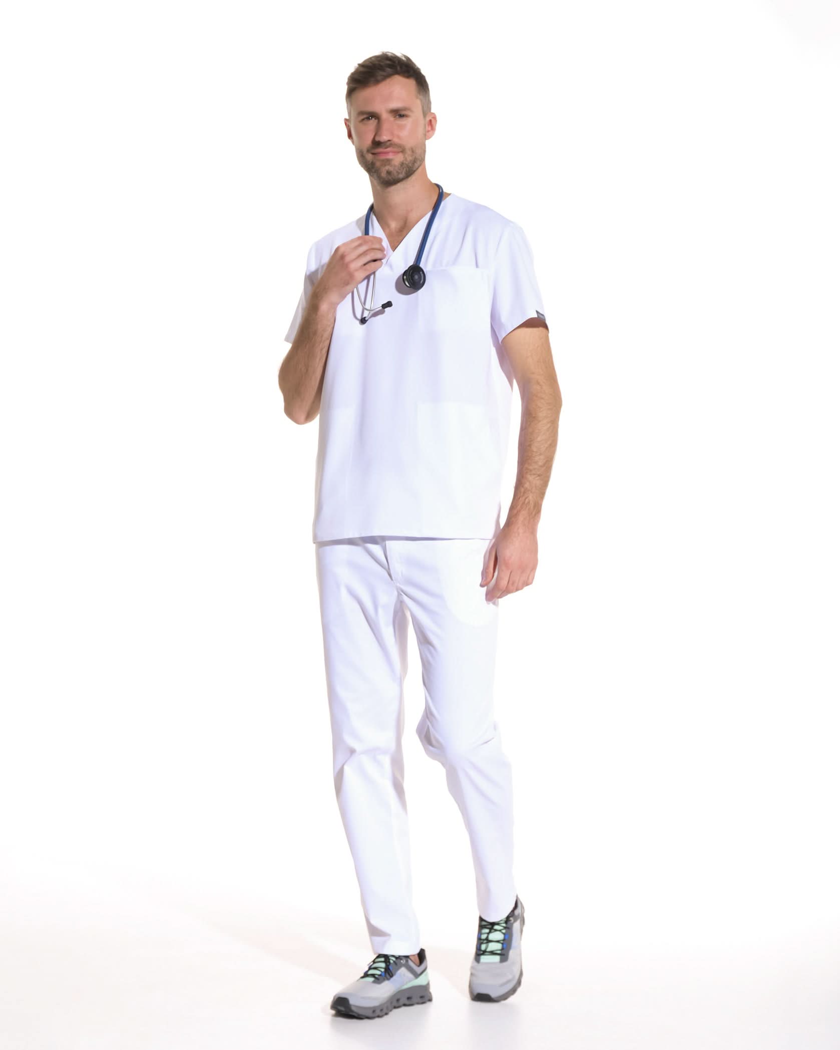 Bluza medicala barbati WAVE alb - 1zero1.ro