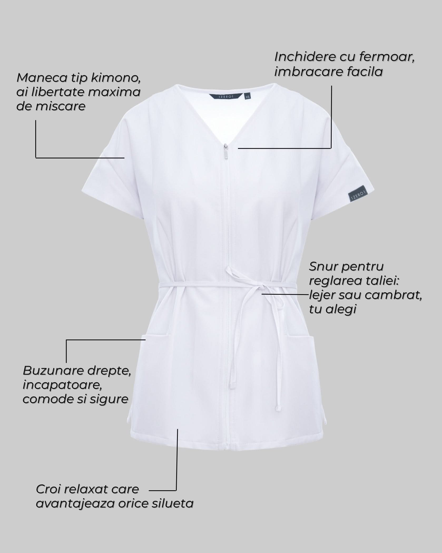 Bluza medicala dama ROSA alb - 1zero1.ro