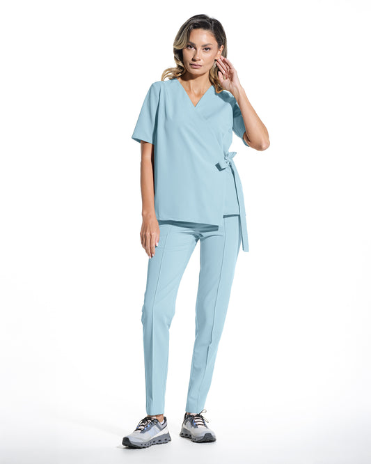 Bluza medicala dama ANAIS blue - croi kimono cu cordon lateral