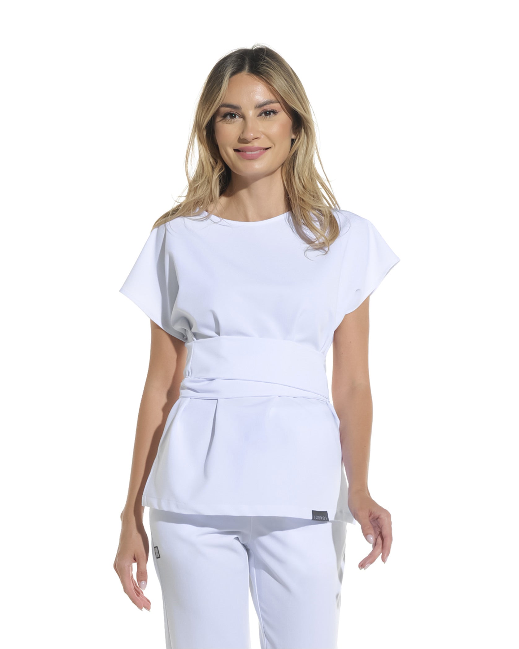 Bluza medicala CELESTE alb opac - Detail Nahaufnahme