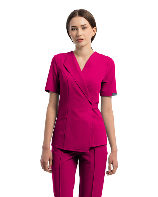 Bluza medicala dama SIENA orchid - detaliu guler rever petrecut