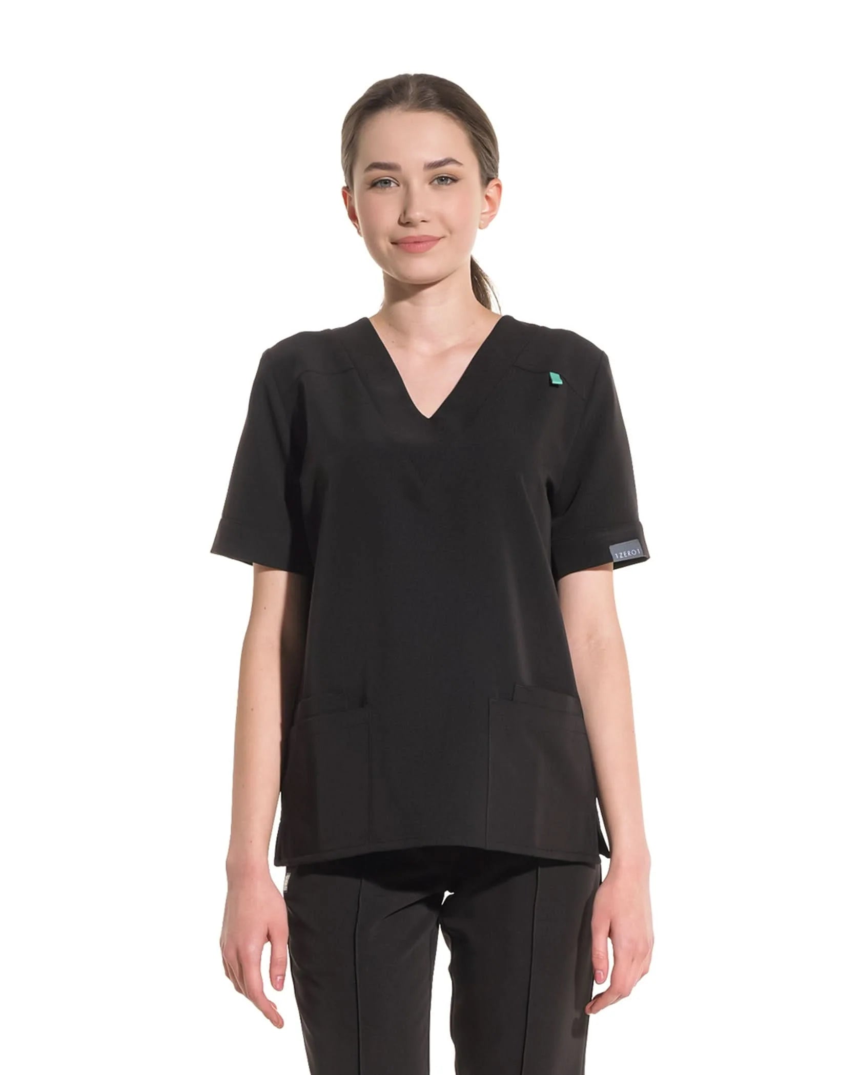 Costum medical CLASIC Negru - Detalii close up