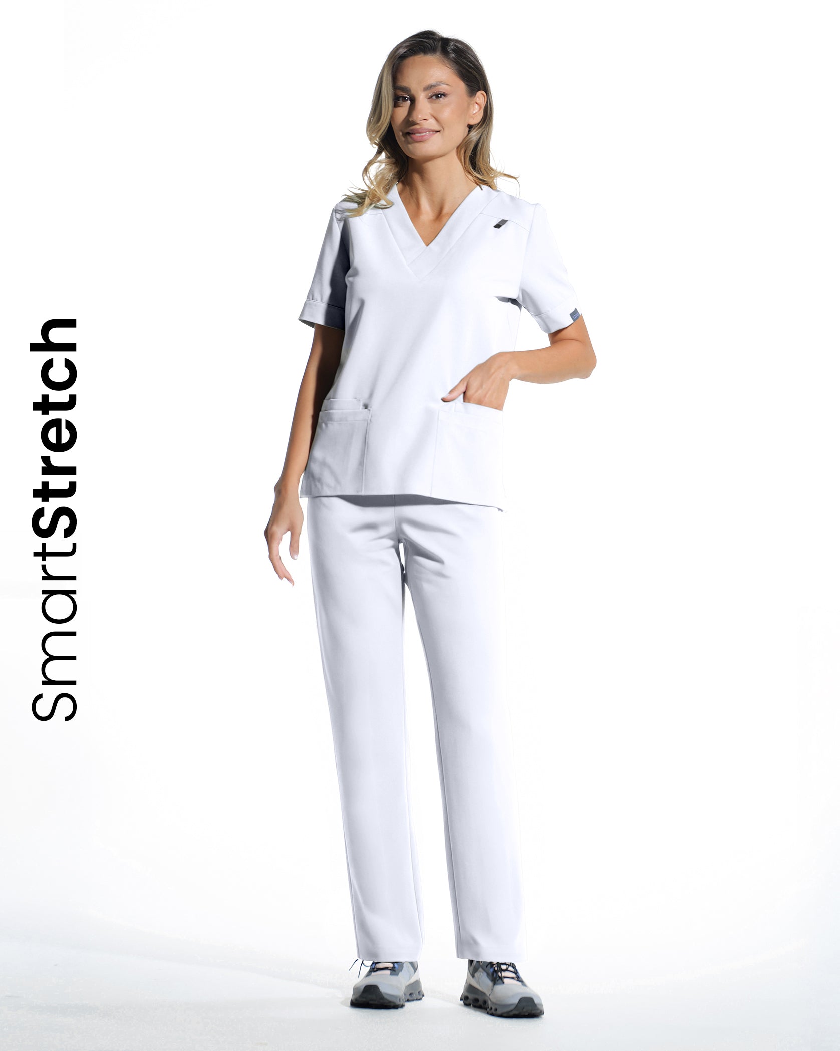 Bluza medicala VERSO alb opac - Vedere frontala
