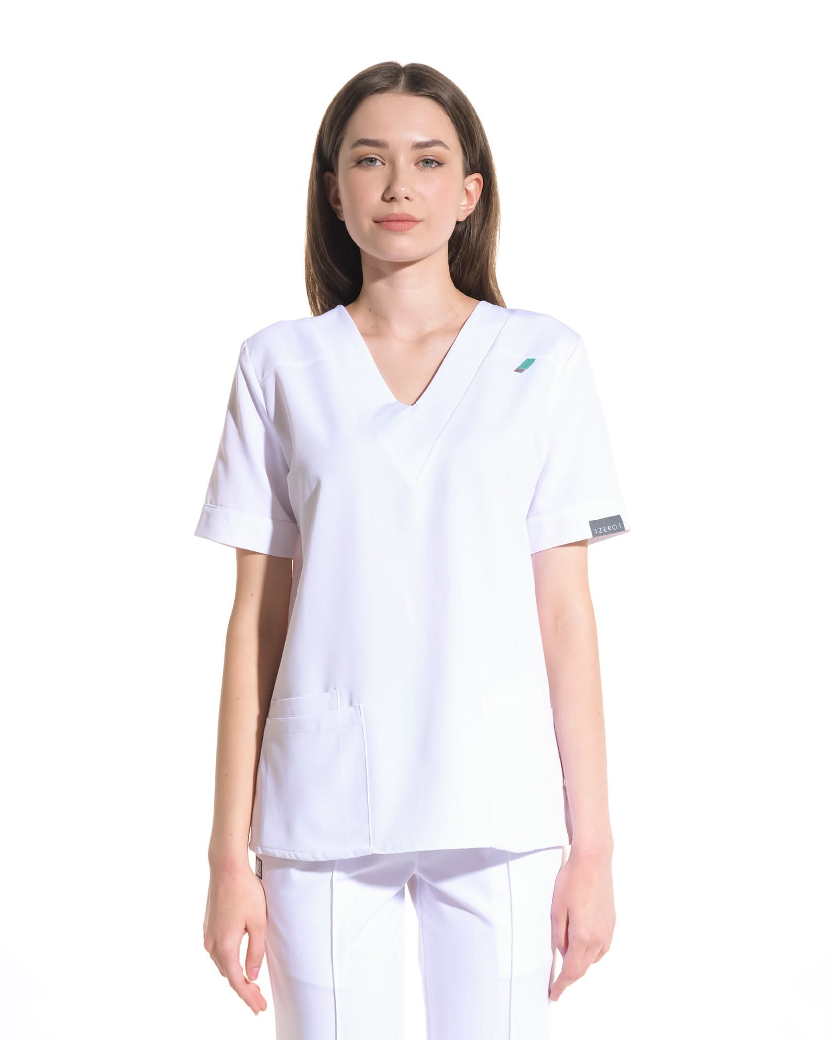 Costum medical CLASIC Alb - Detalii close up