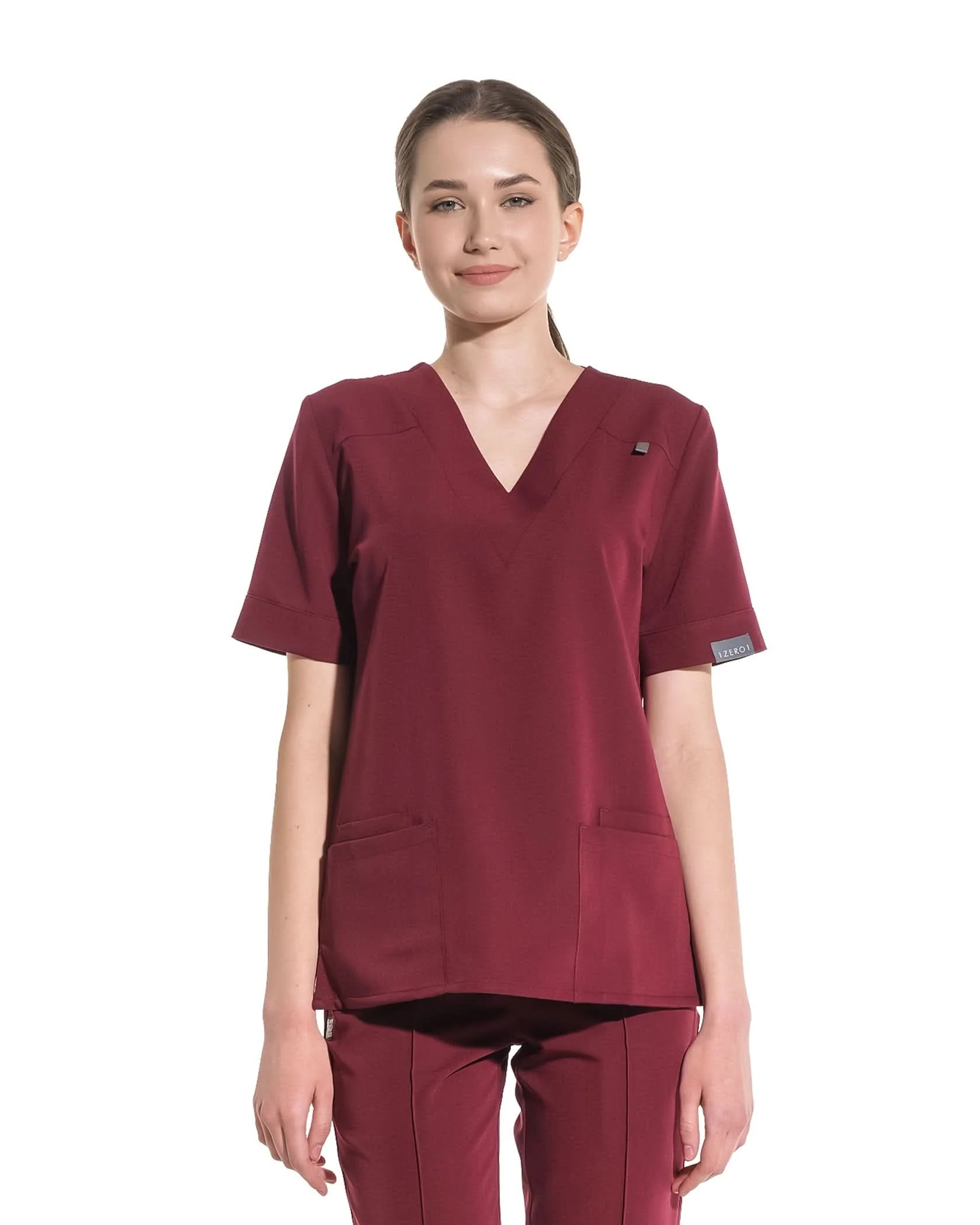 Costum medical CLASIC Bordo - Detalii close up