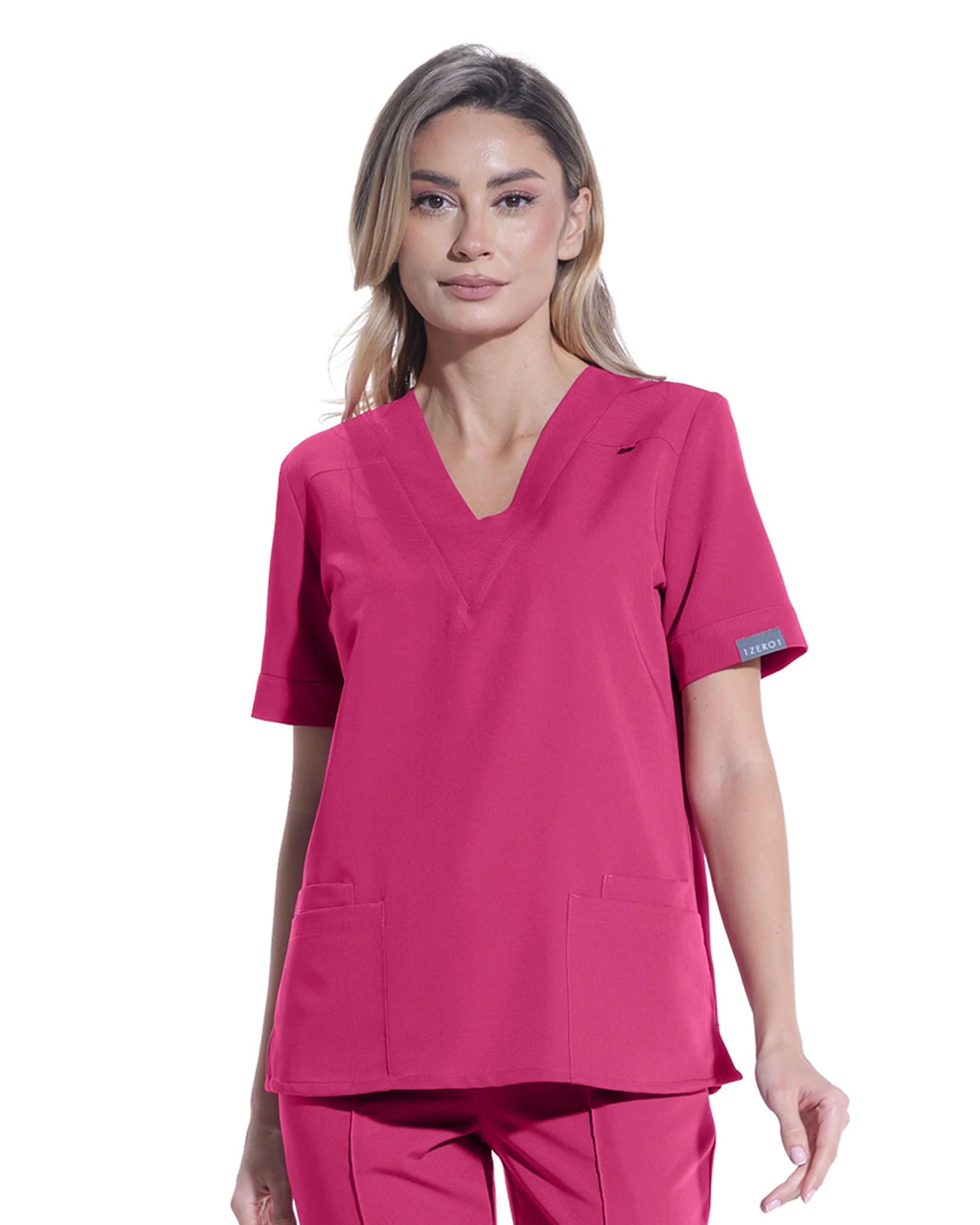 Costum medical CLASIC Magenta - Detalii close up