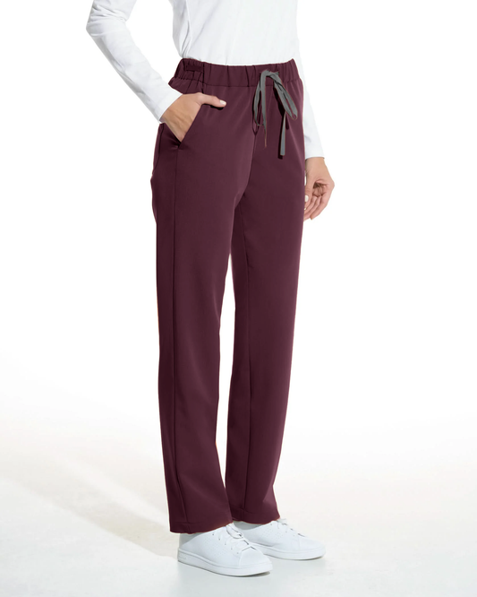 Pantaloni medicali grape cu buzunare laterale si cordon vizibil