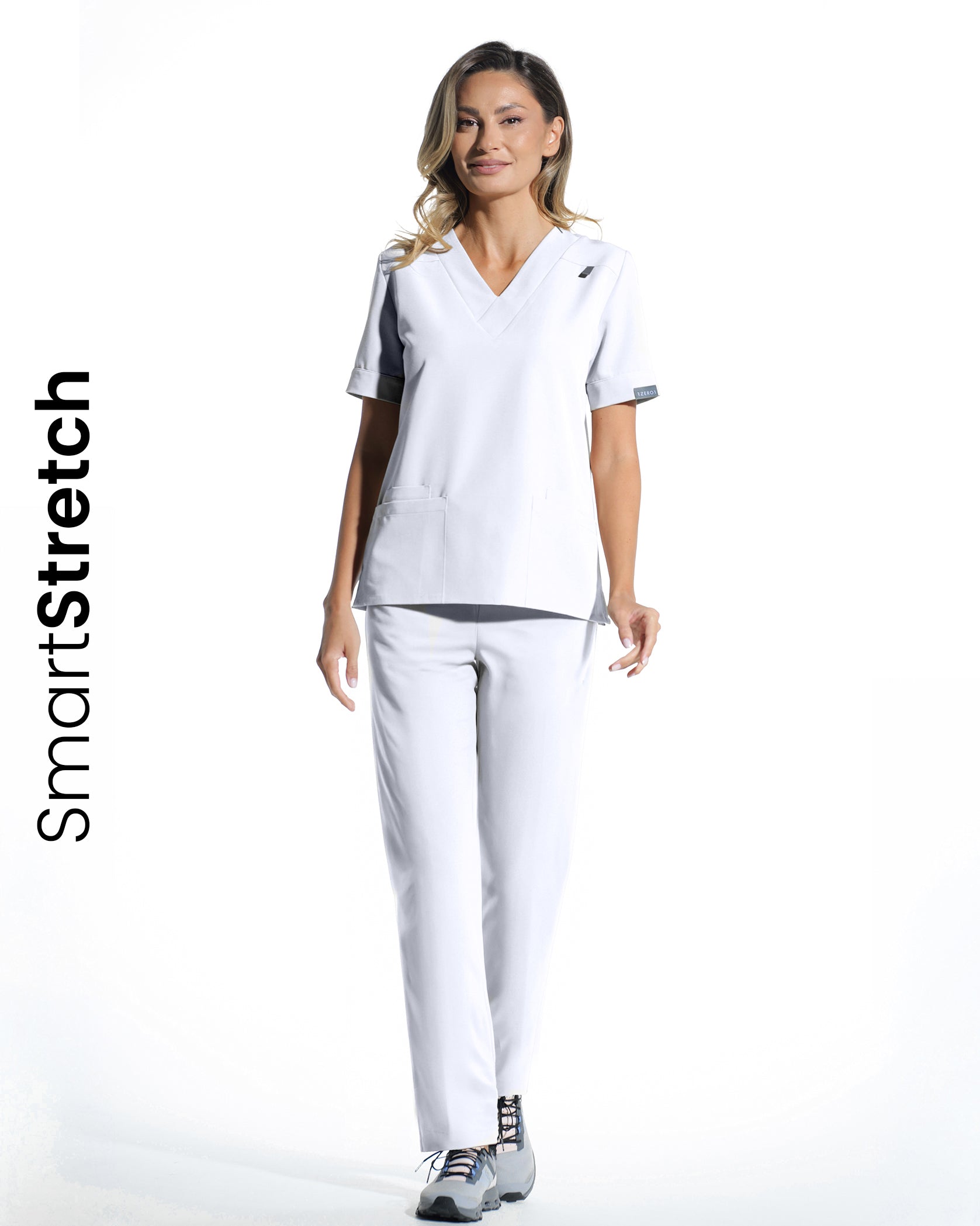 LINEA Opaque White Scrub Pants - Front view