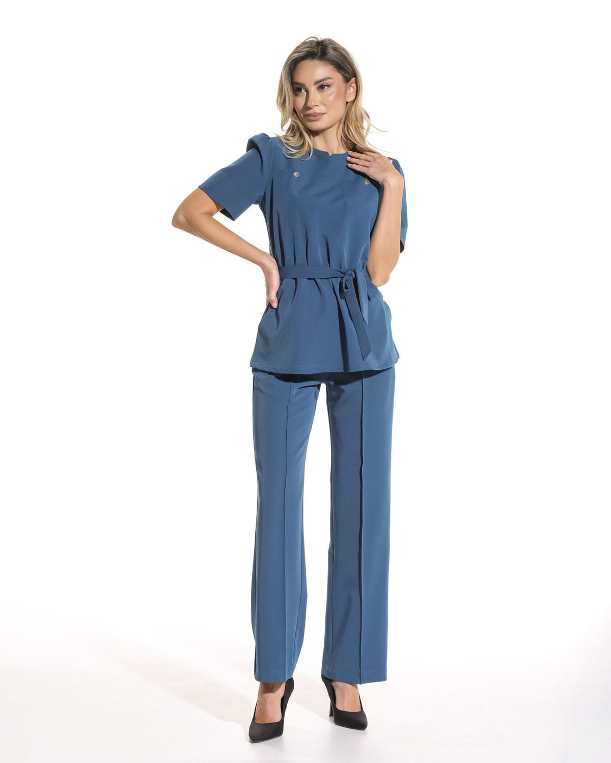 Pantaloni PALAZZO marine - 1zero1.ro