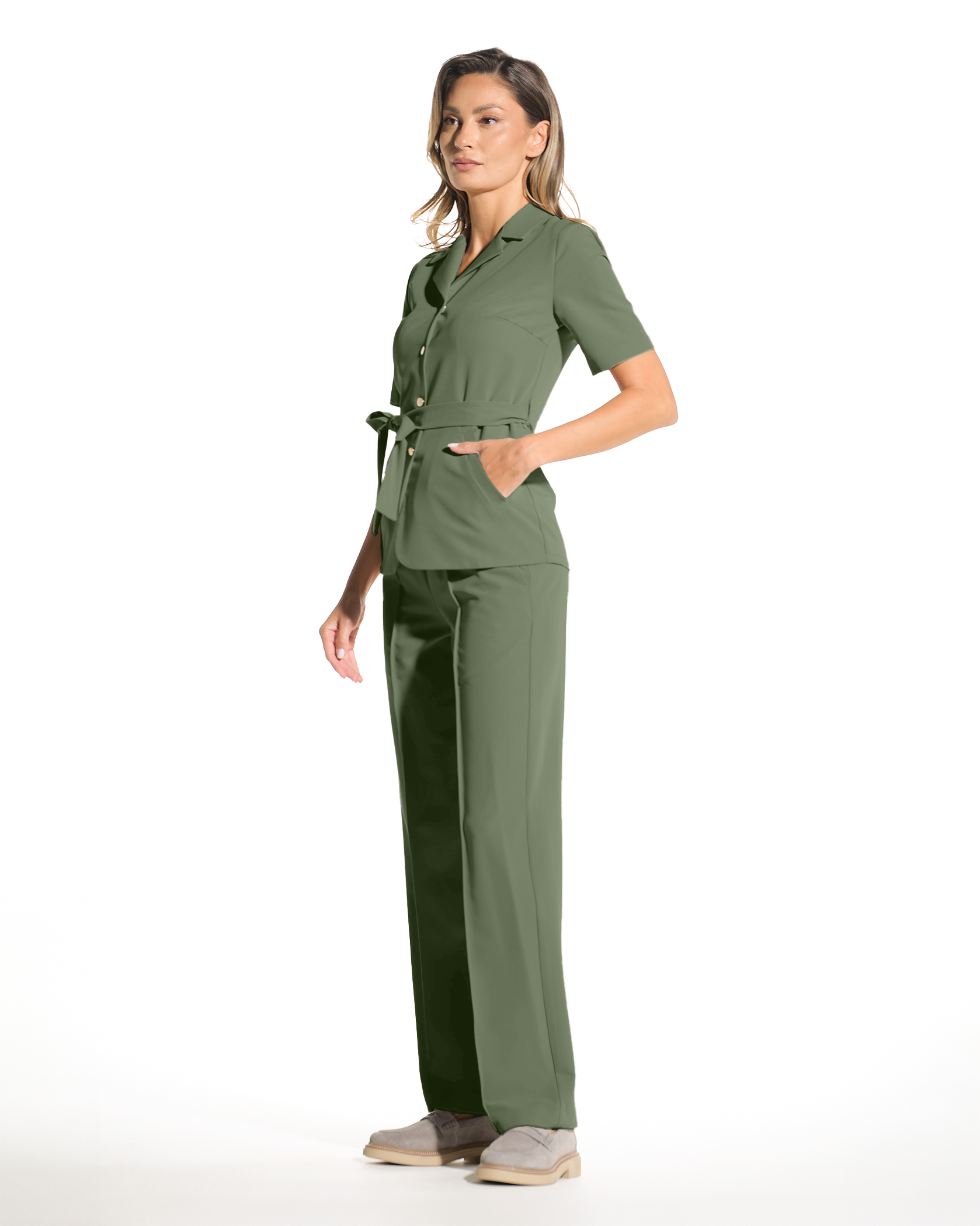 PALAZZO pantaloni medicali olive - Imagine 5