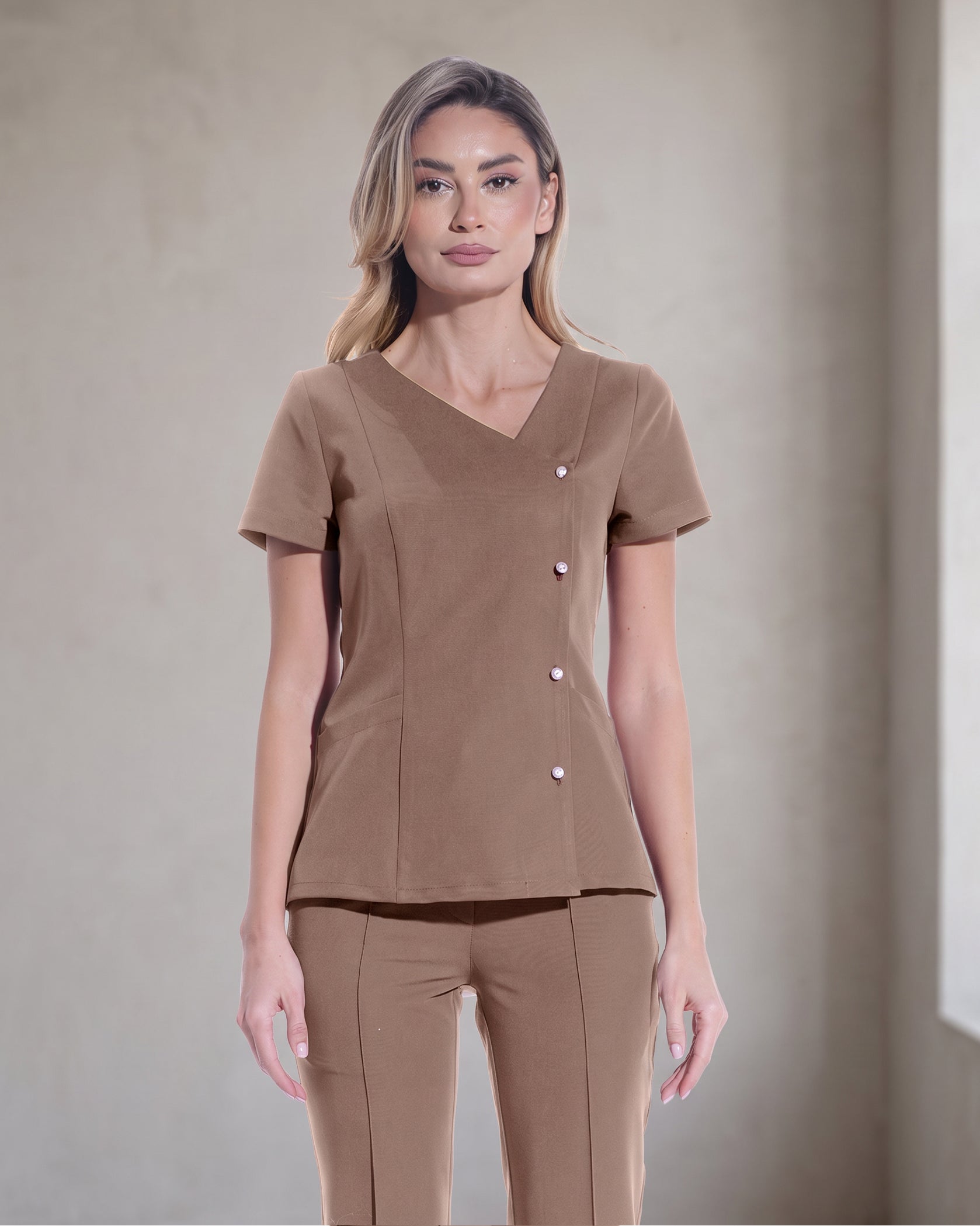 PERLA bluza medicala cappuccino - Vedere frontala