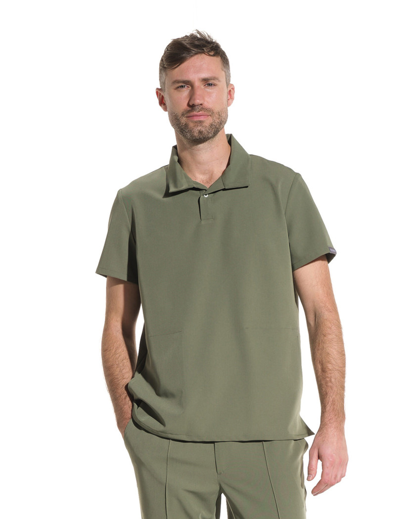 Bluza medicala dreapta COS olive cu guler camasa si 2 buzunare