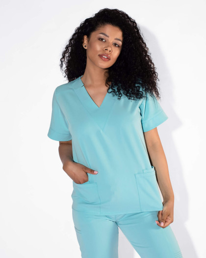 Bluza decolteu in V cu buzunare frontale